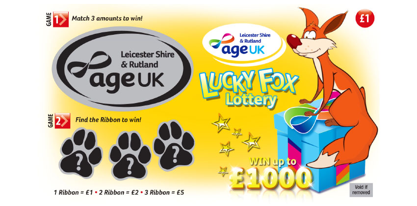 One of our Lucky Fox Lottery Scratch Cards