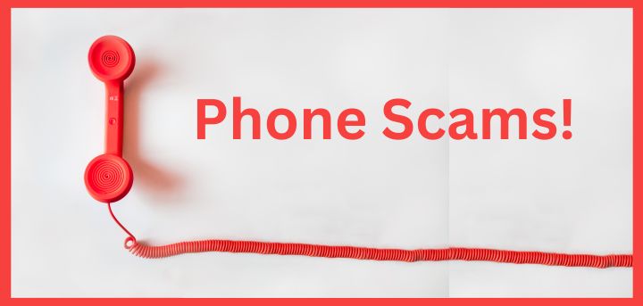 Red telephone and wire, Phone Scam text