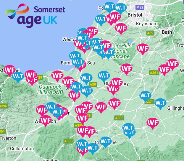 Map showing where volunteers are needed in Somerset