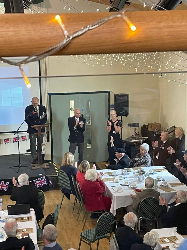 Veterans Commissioner for Wales Col James Phillips presentation to the WW2 Veterans Celebration. Myddfai. Age Cymru Dyfed.