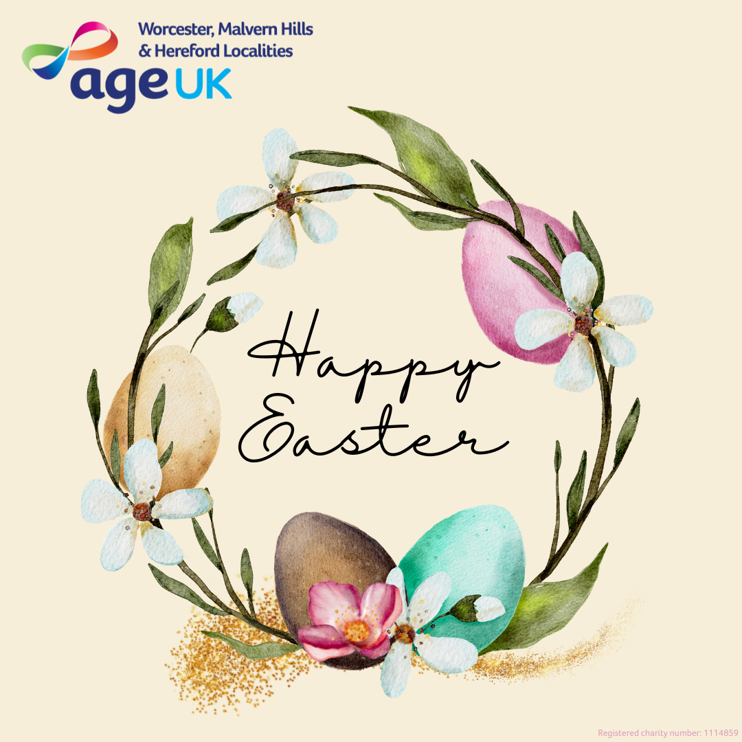 Image sating Happy Easter with floral and Easter egg frame