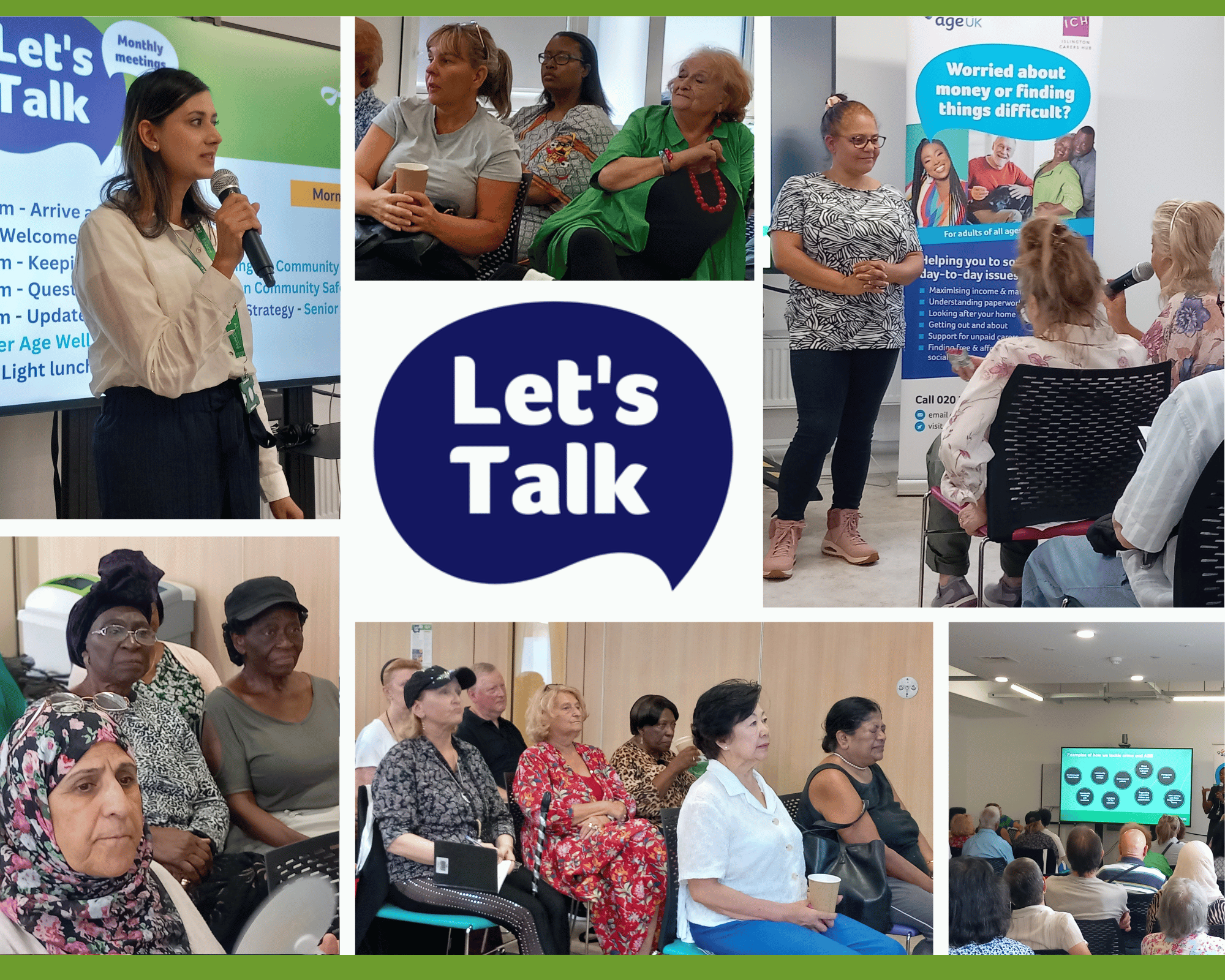 Audience attending Let's Talk event and speakers