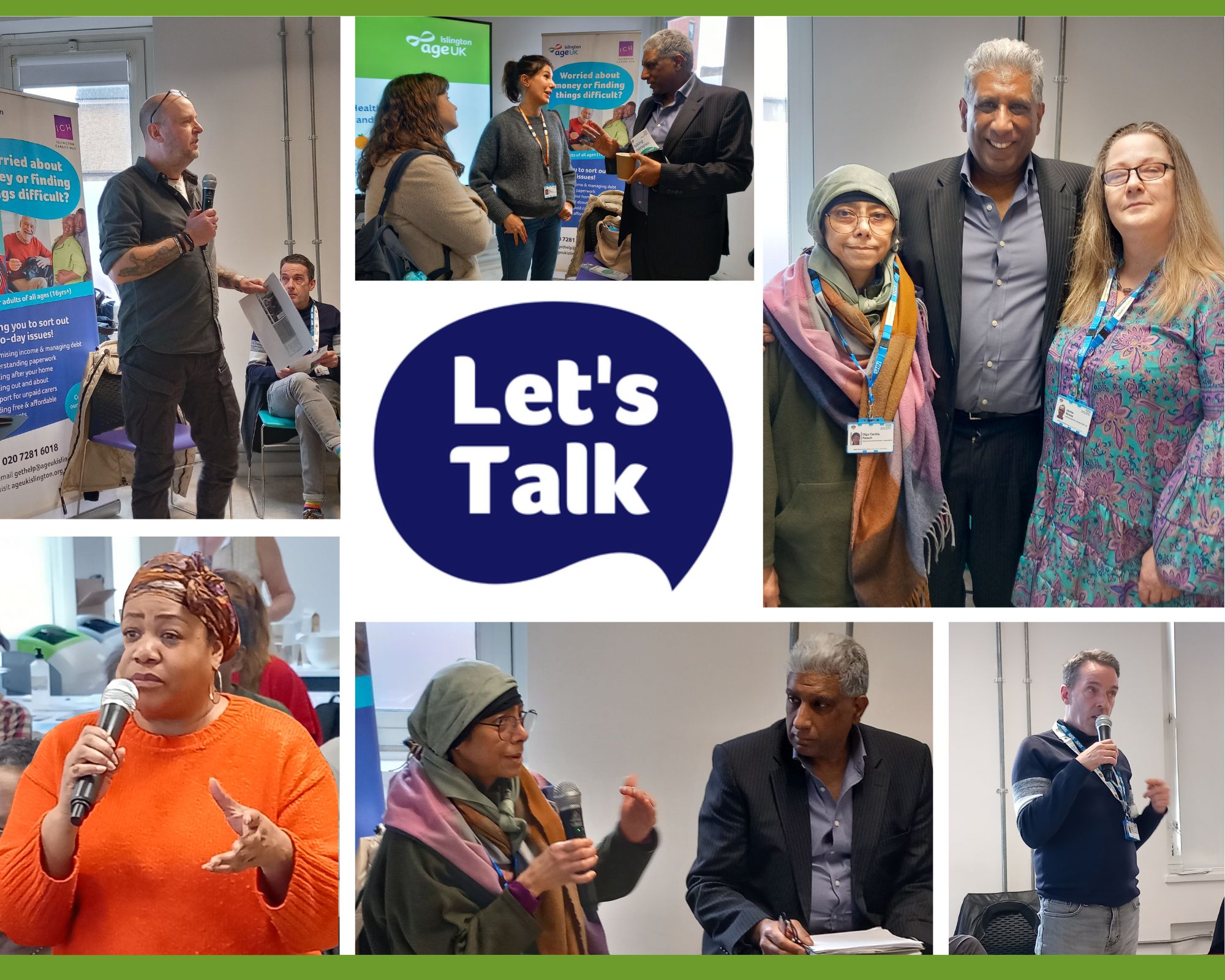 Collage of photos of people talking as part of the Lets Talk event