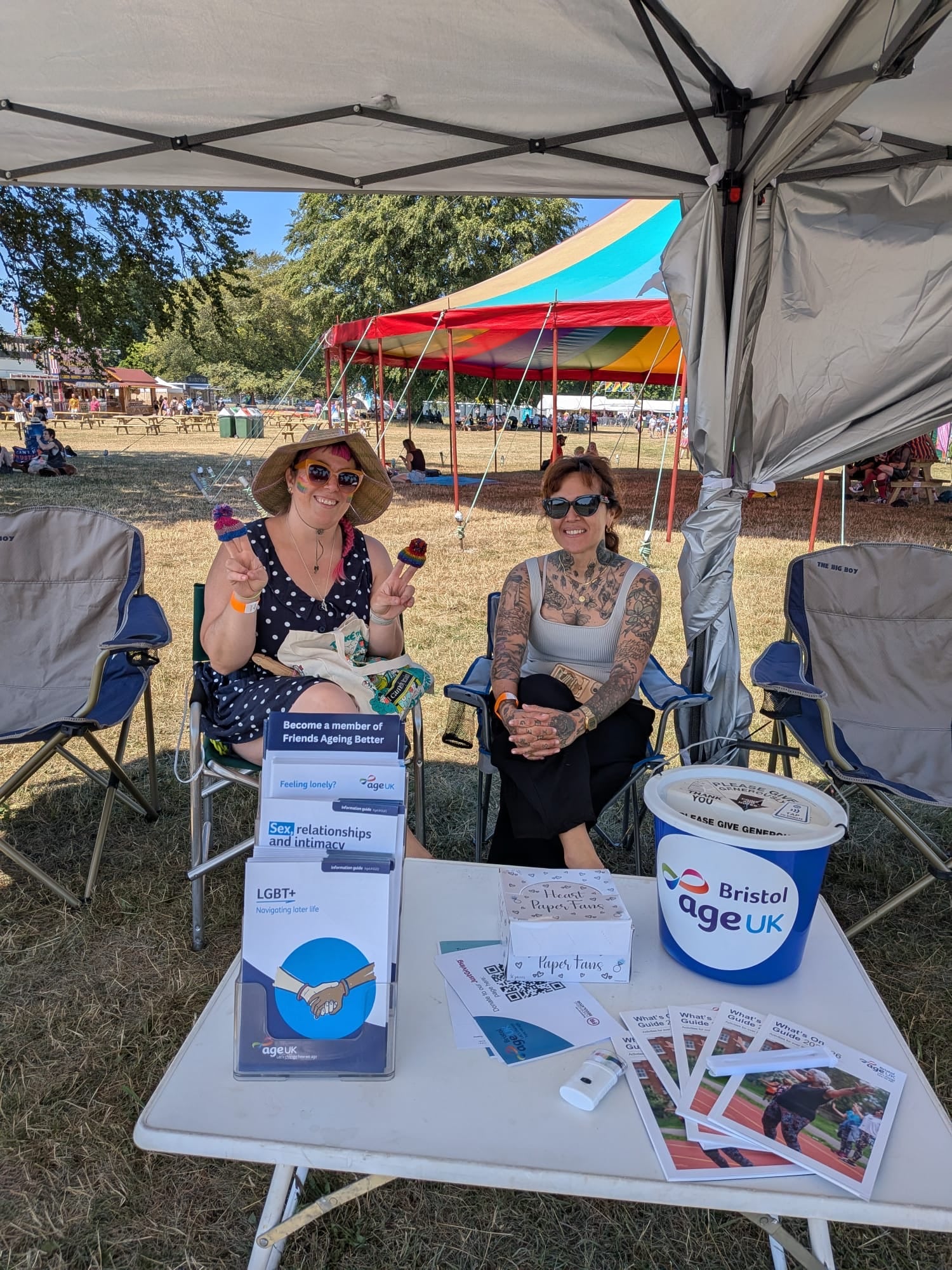 Silvia and Sofia at the Age UK Bristol Community Space at Pride 2026