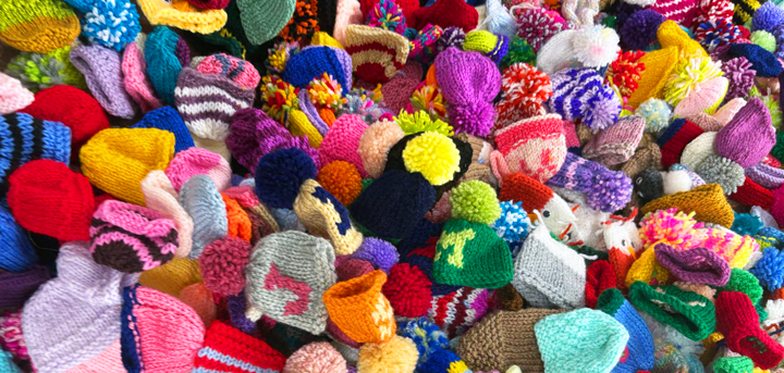 Lots of colourful and creative Big Knit woolly hats