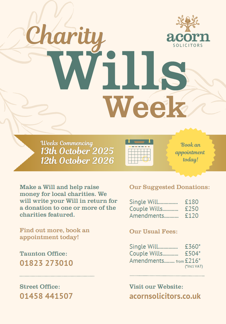 Acorn Solicitors Charity Wills poster