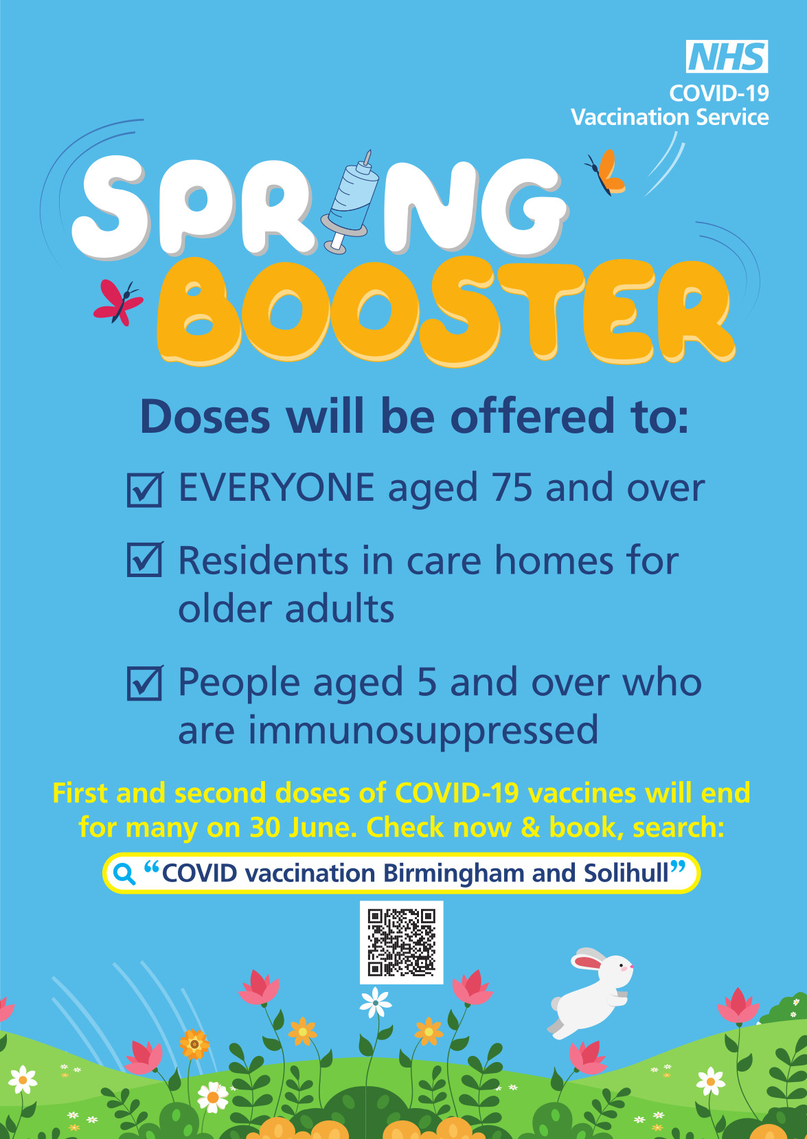 COVID-19 spring 2023 booster vaccination dose information - Those who are eligible for a COVID vaccination can book using the NHS App or visit nhs.uk/CovidVaccination  or call 119 for free.