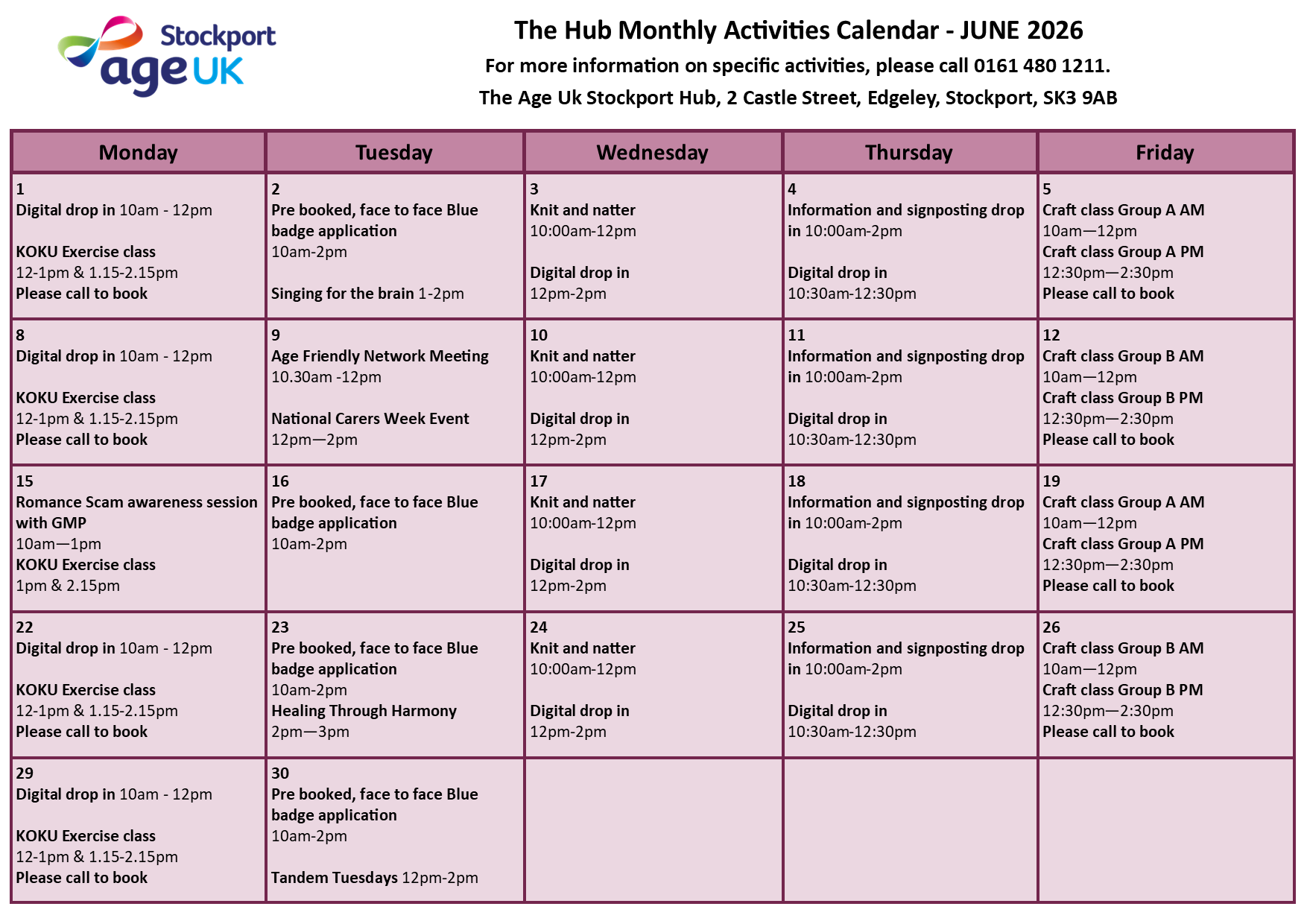 The Hub Activities Calendar June 26.png