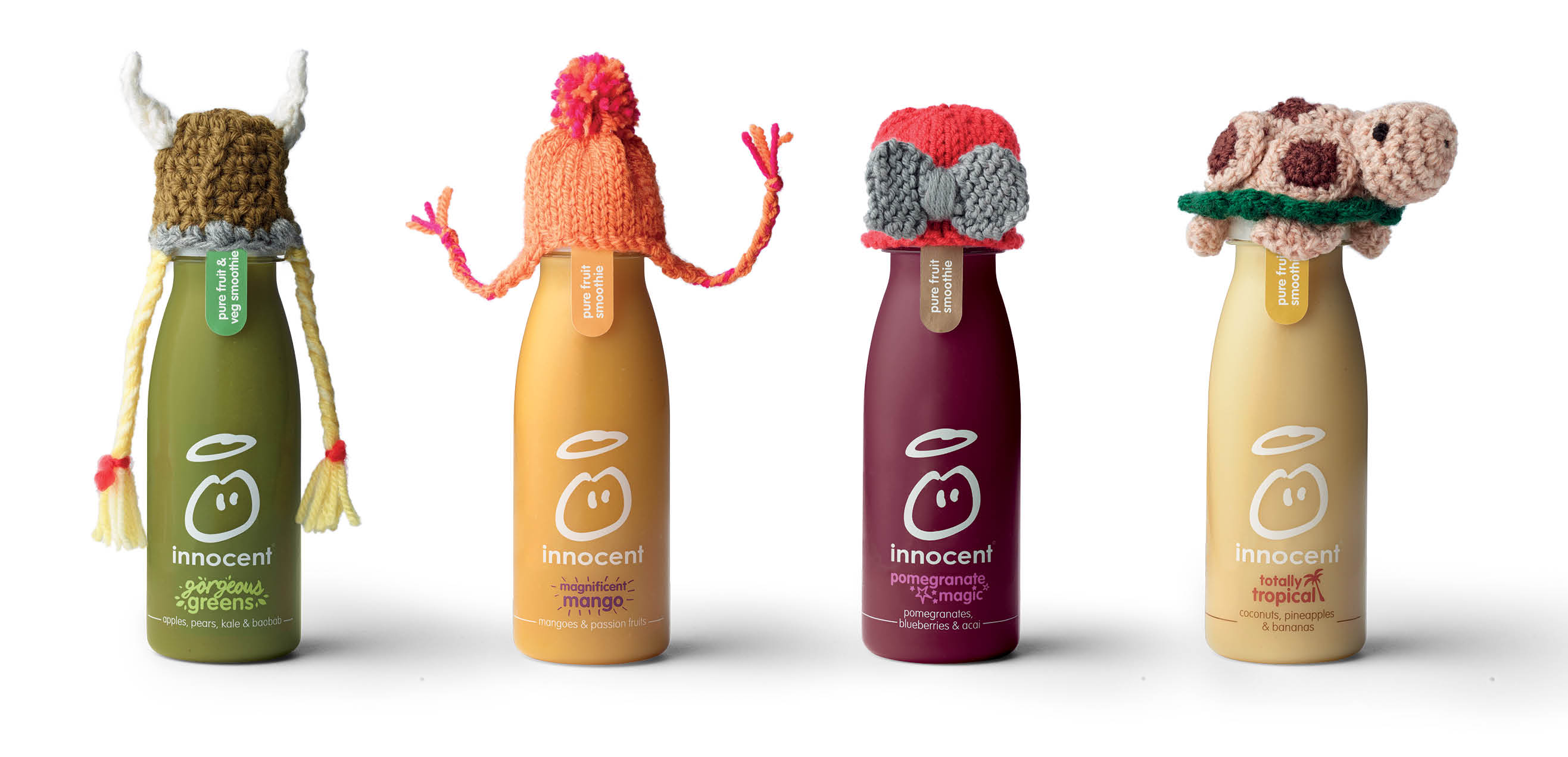 Innocent Smoothies with knitted hats