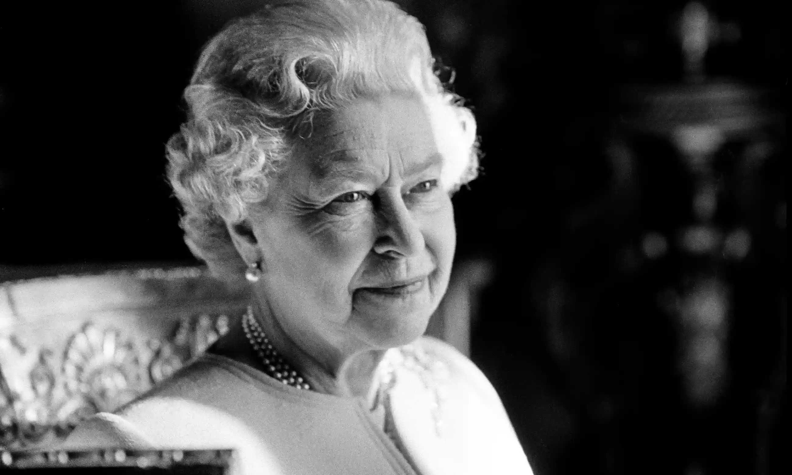 An image of Her Majesty Queen Elizabeth II in monochrome as released by the palace on the event of her death.