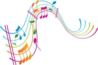 rainbow coloured musical stave