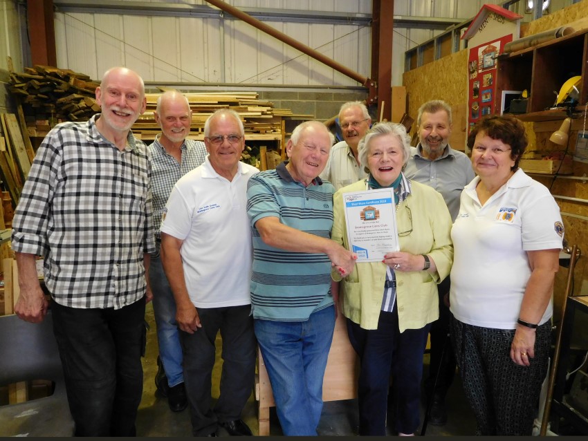 Janice Boswell (MBE), Keith and Lesley Godwin (Bromsgrove Lions) meet the Shedders 