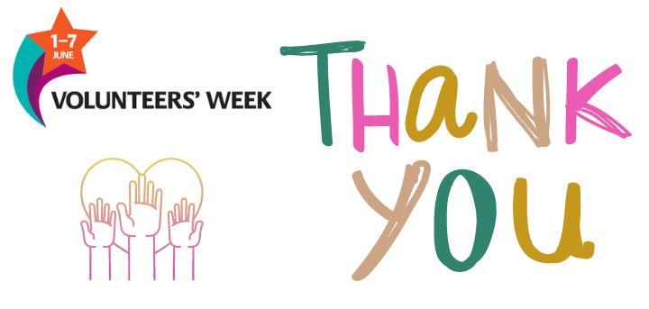 Volunteers Week logo and Thank You printed in colourful letters