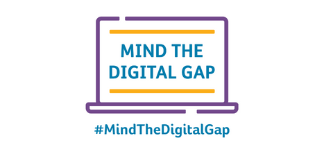 Image of the Mind the Digital Gap Campaign logo and the hash tag Mid the Digital Gap