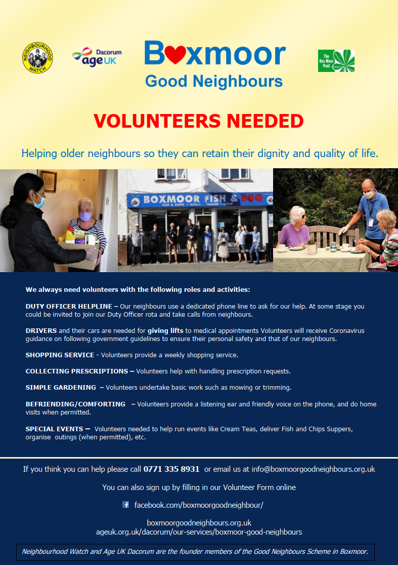 Boxmoor Good Neighbours leaflet