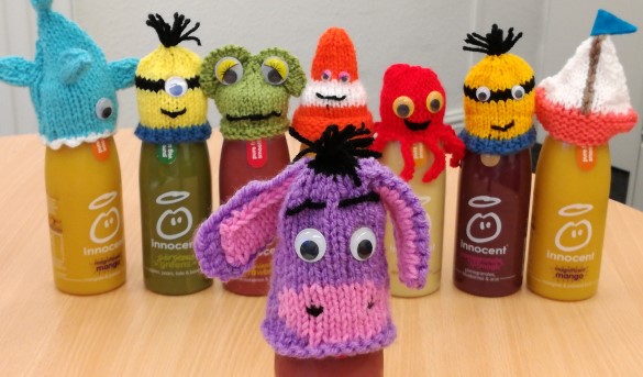 knitted hats on smoothies