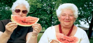 ladies eating watermelon
