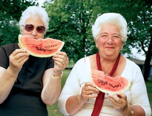 ladies eating watermelon