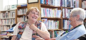 people talking in library