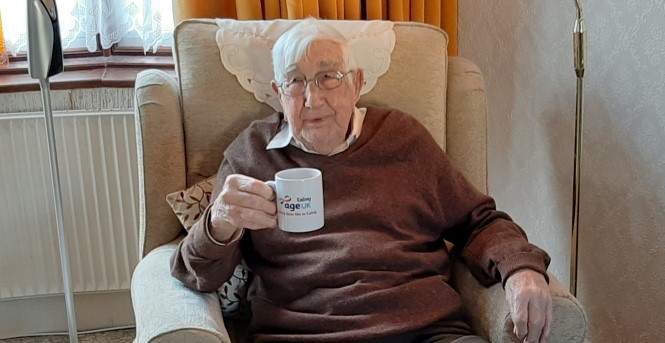 Age UK Ealing's Charles with his new mug