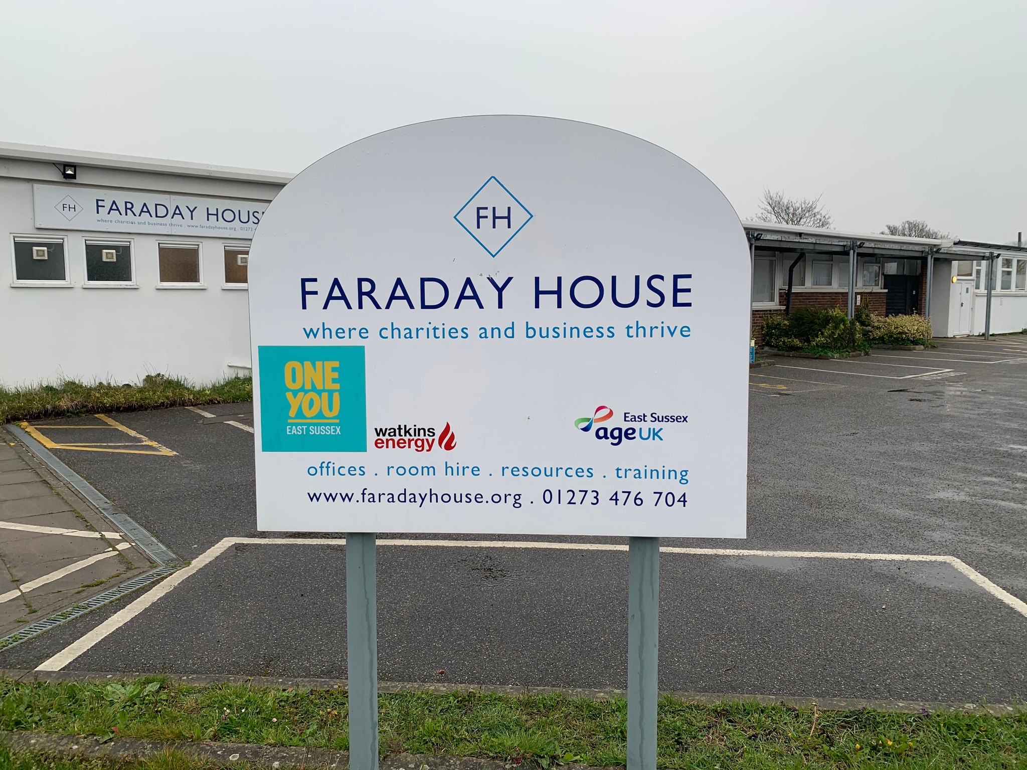 Faraday House with signage