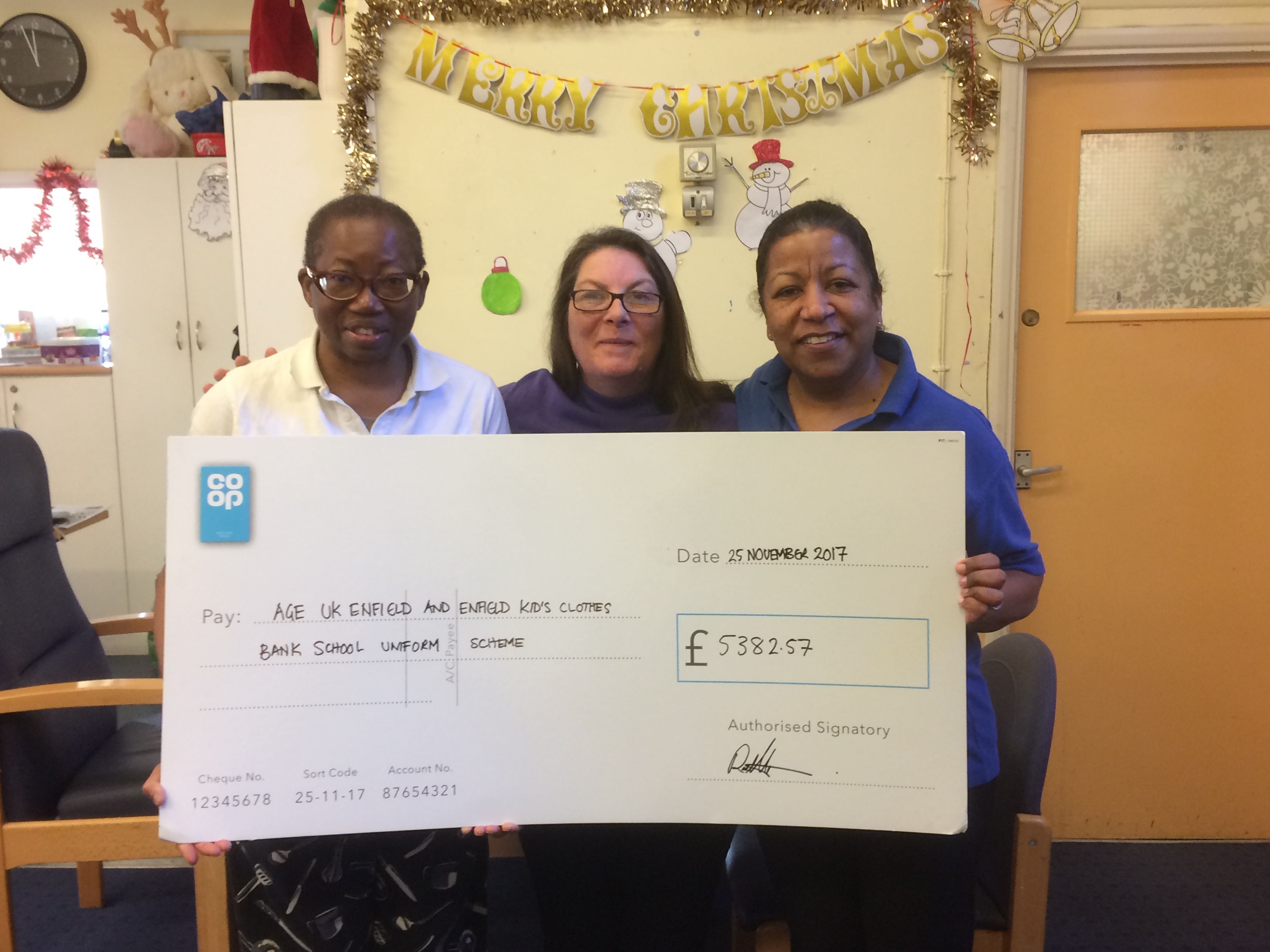 Cheque received from The Coop fundraising team