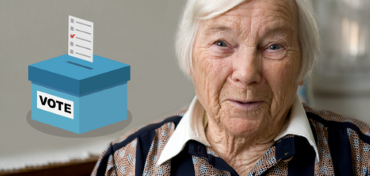 Voting box and older person