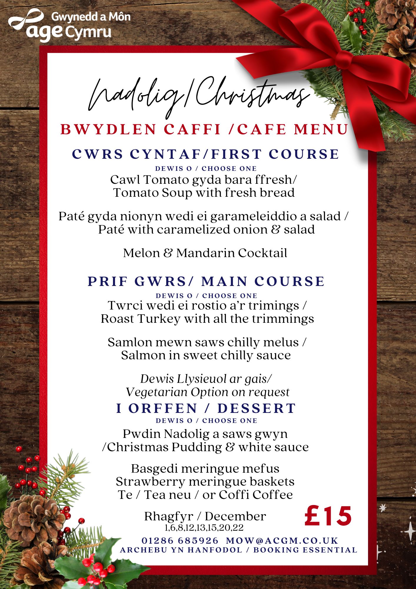 Age Cymru Gwynedd a Mon Christmas Menu