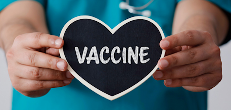 Image of heart with text "Vaccine"
