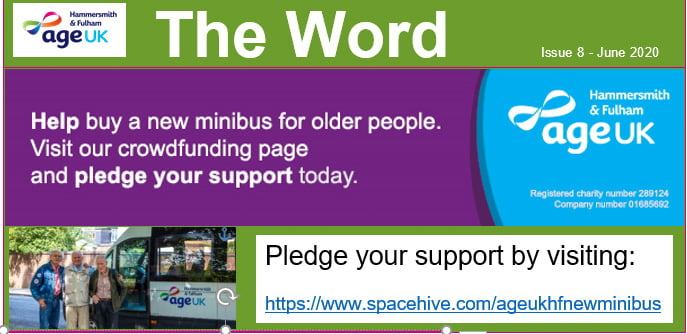 Newsletter Clip with details on the fundraising page for our minibus for elderly people