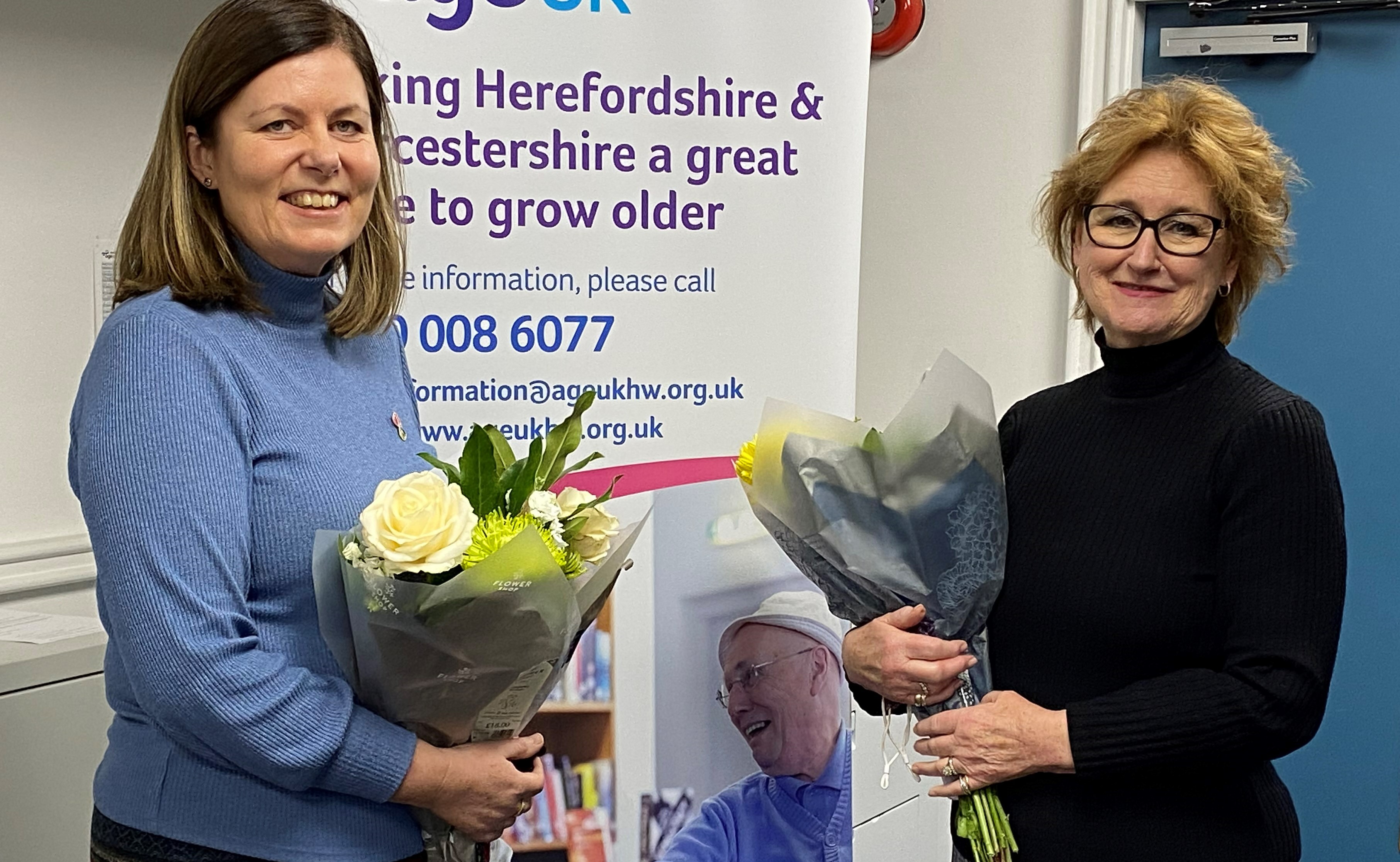 Age UK Herefordshire & Worcestershire | Image shows Julia Neal, new CEO and retiring CEO Magda Praill