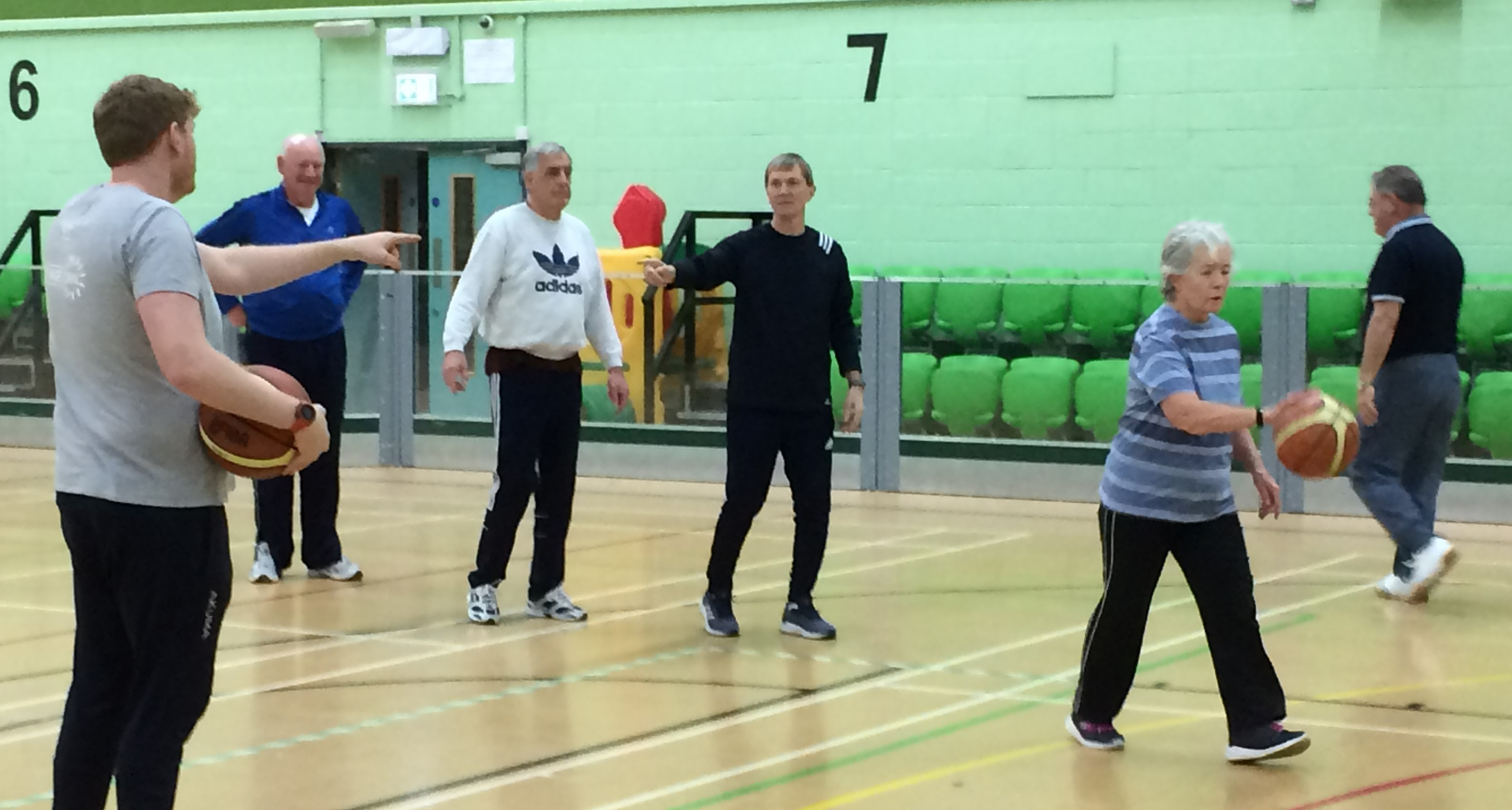 Photo of participants at Age UK Herefordshire & Worcestershire new Walking Basketball group at Perdiswell