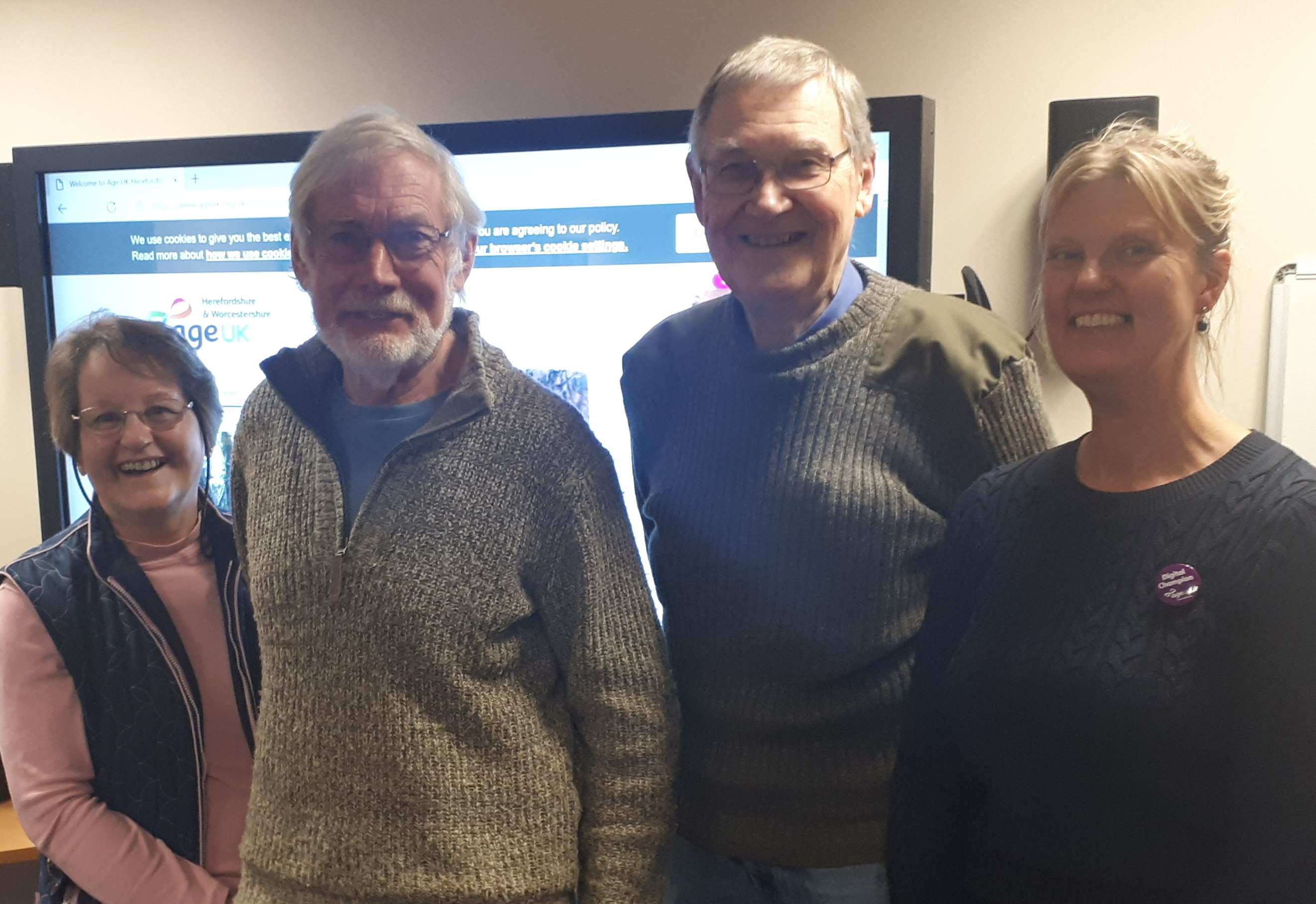 Here is a photo of me at the Ross Cancer support group on TuesLeft to right is Jean Brown, Paul Baker, Sam Philips of Ross cancer care support  and Alison Fletcher of Age UK herefordshire & Worcestershire