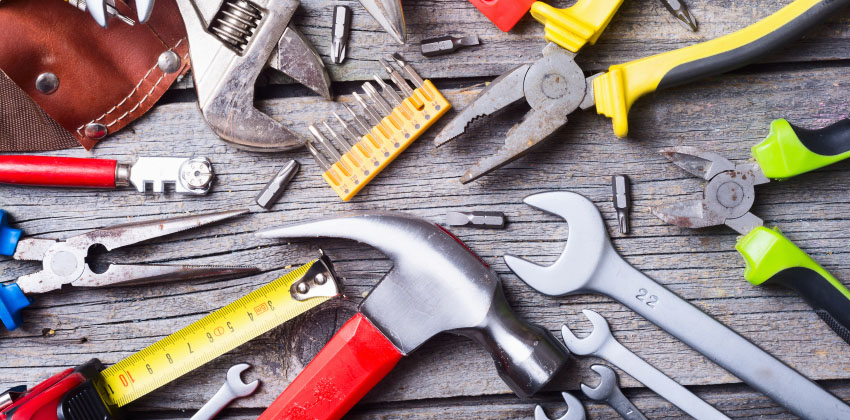 A range of tradesman's tools such as spanners, hammers and screwdrivers