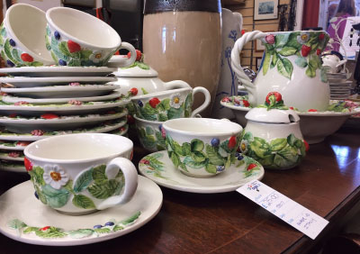 The shop also sells a variety of other items including crockery and books A selection of crockery on offer at our Birstall Furniture Shop
