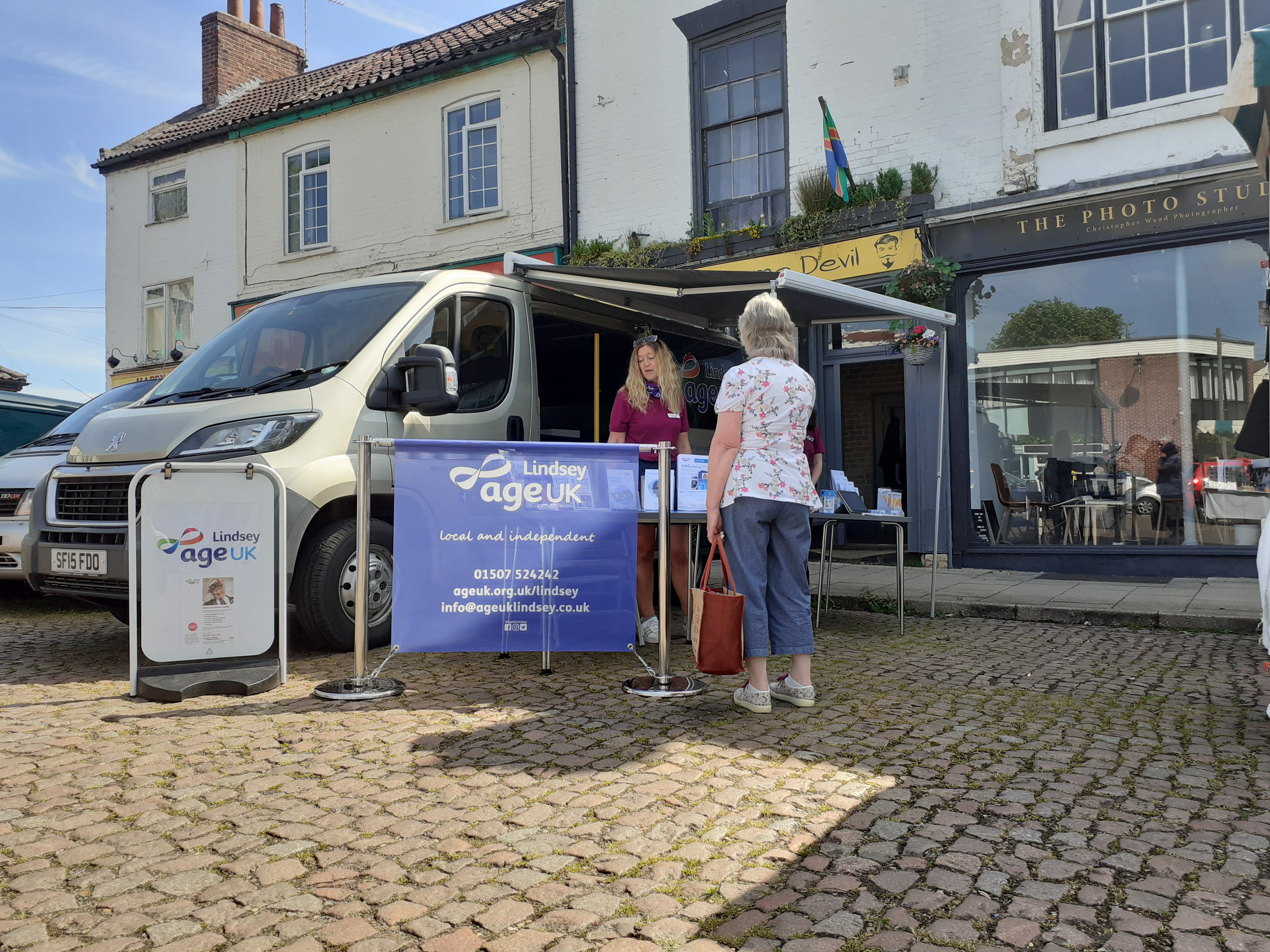The Age UK Lindsey Keep Connected Project bus parked up in Market Rasen