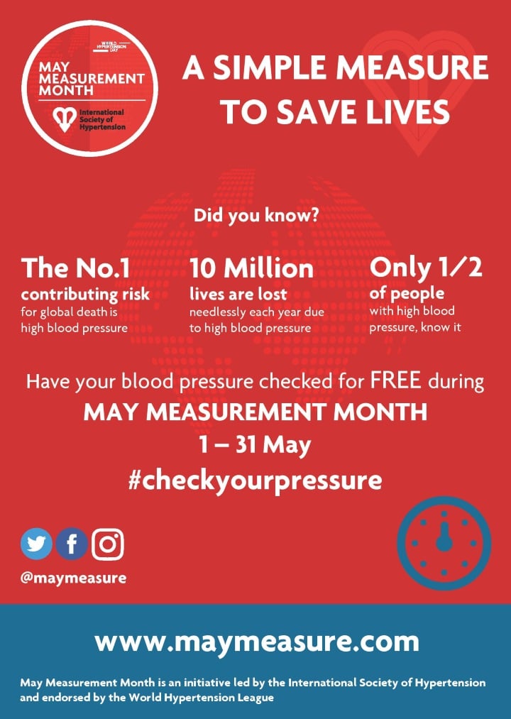 May Measurement Month 2018 - Free blood pressure screening whole month of May