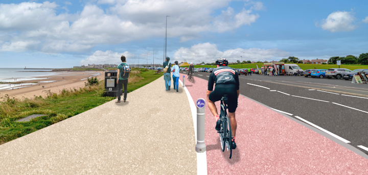Cyclists on the propsed new route at Cullercoats