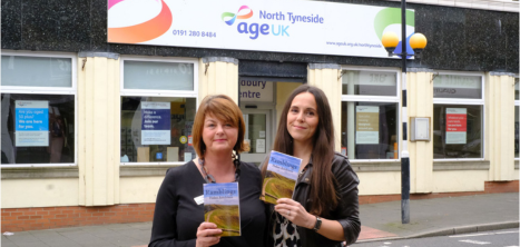 Age UK North Tyneside's Sonya Roe with Helen Aitchison and her book