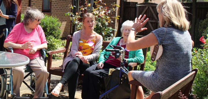 Guests and staff enjoyed a chat in the beautiful garden