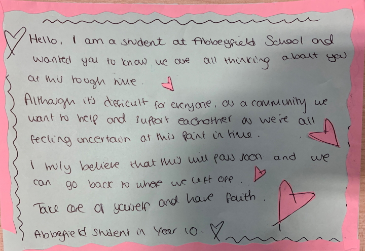 Kind words from Abbeyfield School
