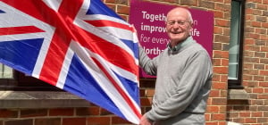 The flag is hoisted at the Venton Centre