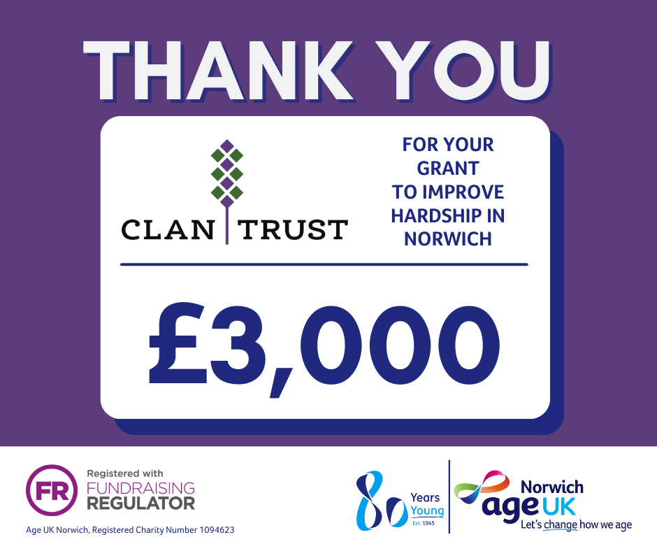 Age UK Norwich Receives £3,000 from The Clan Trust to Support Over-50s in Crisis.
