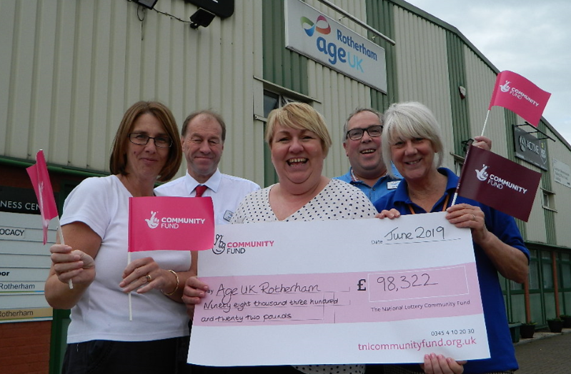 Photo of Age UK Rotherham receiving cheque