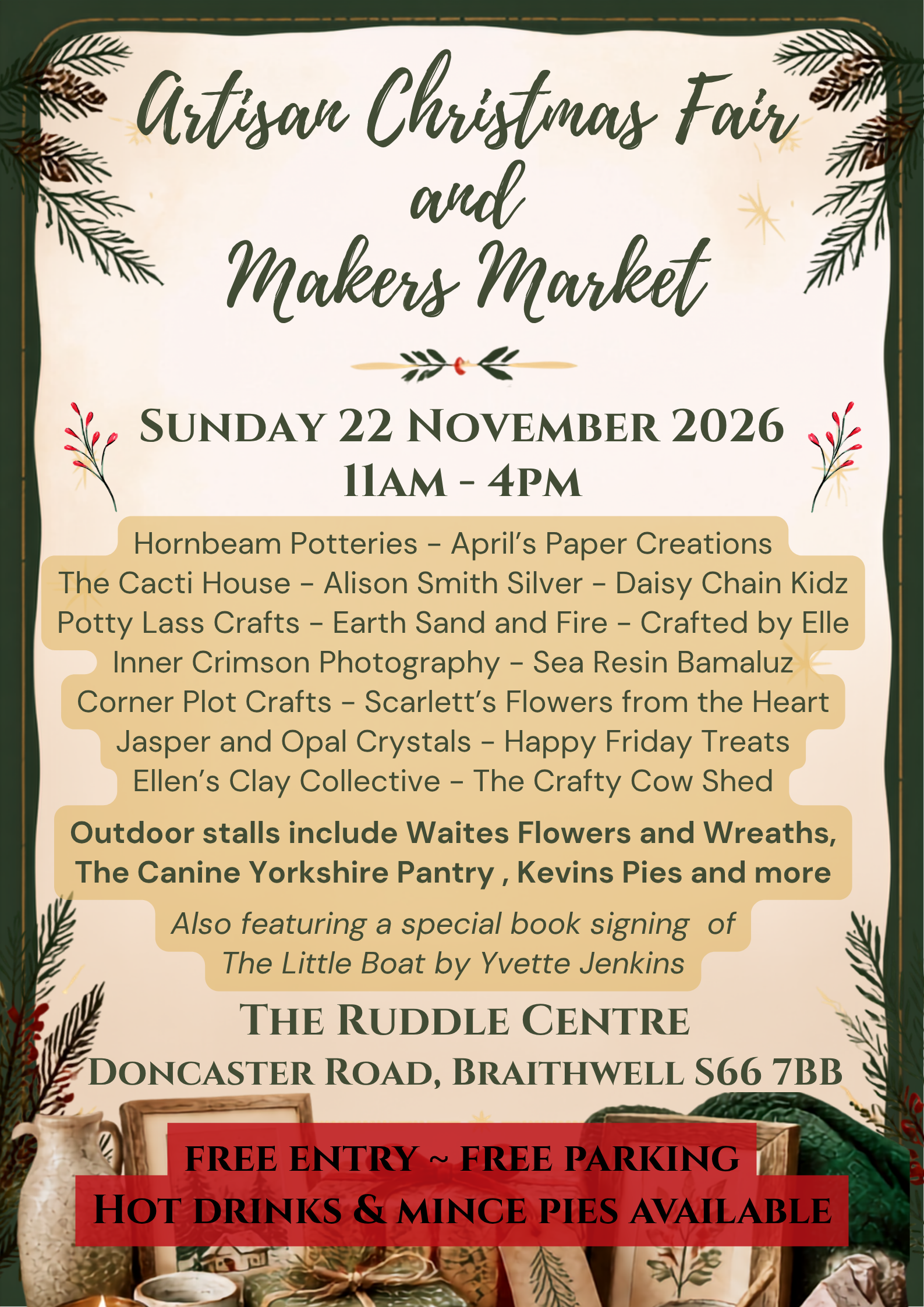 Artisan Christmas Fair poster stall names Ruddle Centre 2026.png