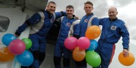 Fundraisers holding balloons