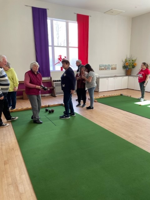 Reular indoor bowlers try out the new mats