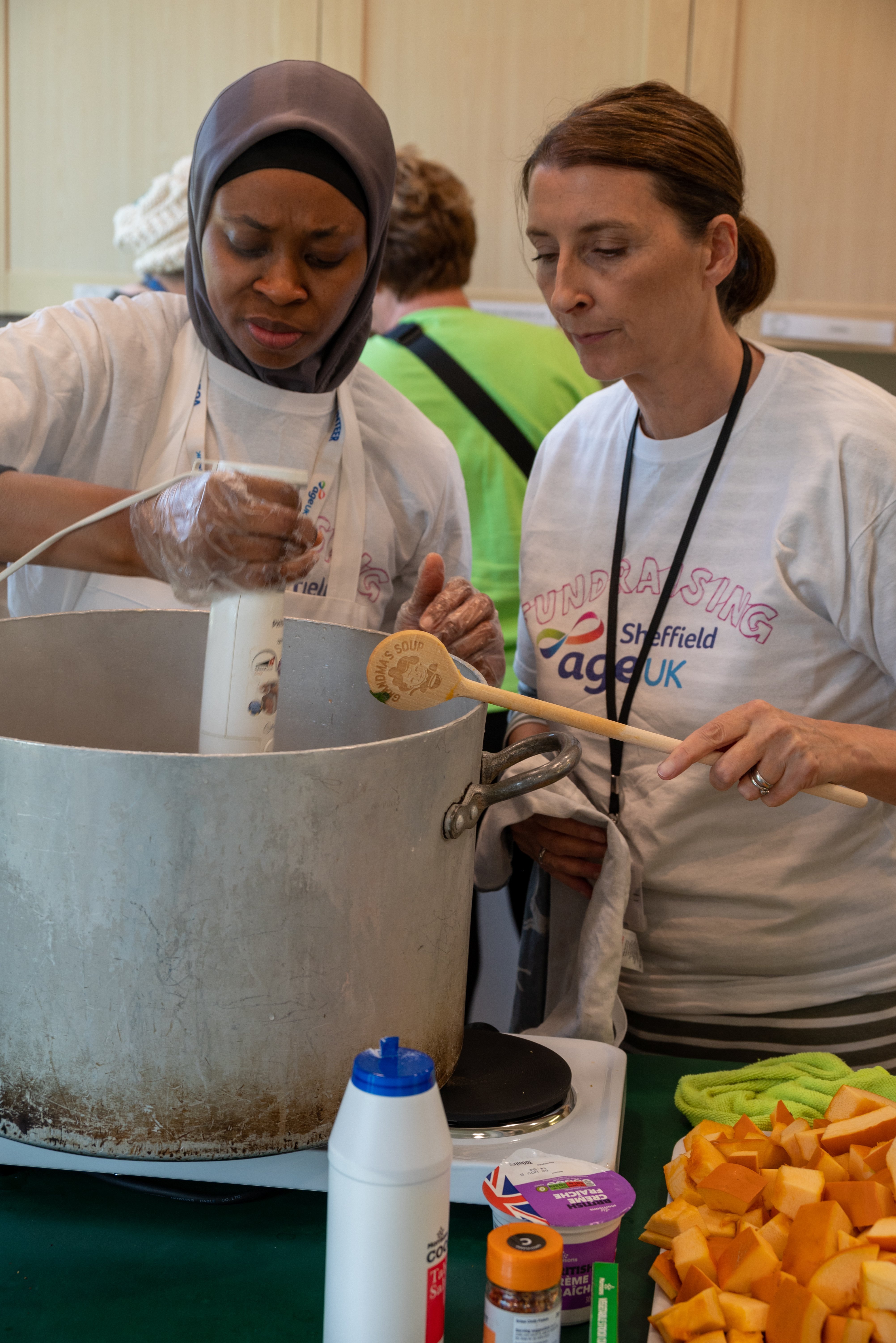 Volunteers preparing soup in The Pavilion