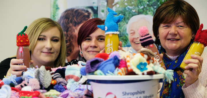 Gemma and her mum Libby delivering hats at the Age UK Shropshire Telford & Wrekin offices