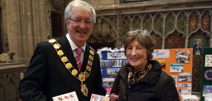 Mayor Phil Gillam at the Shrewsbury Charity Christmas Card Shop